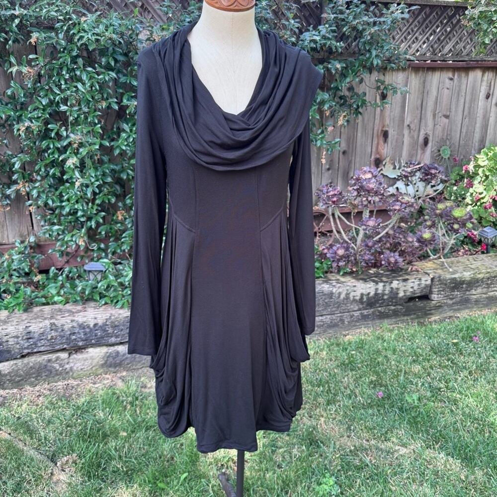Kensie Women’s Drapery French Terry Cowl Neck Dress Black Size Small
